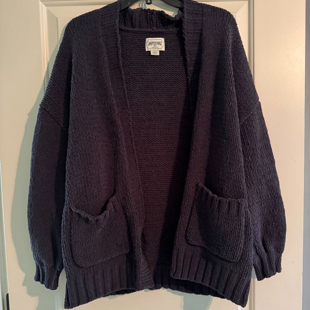Women's American Eagle Navy Blue Cardigan Medium Sweater Excellent Condition